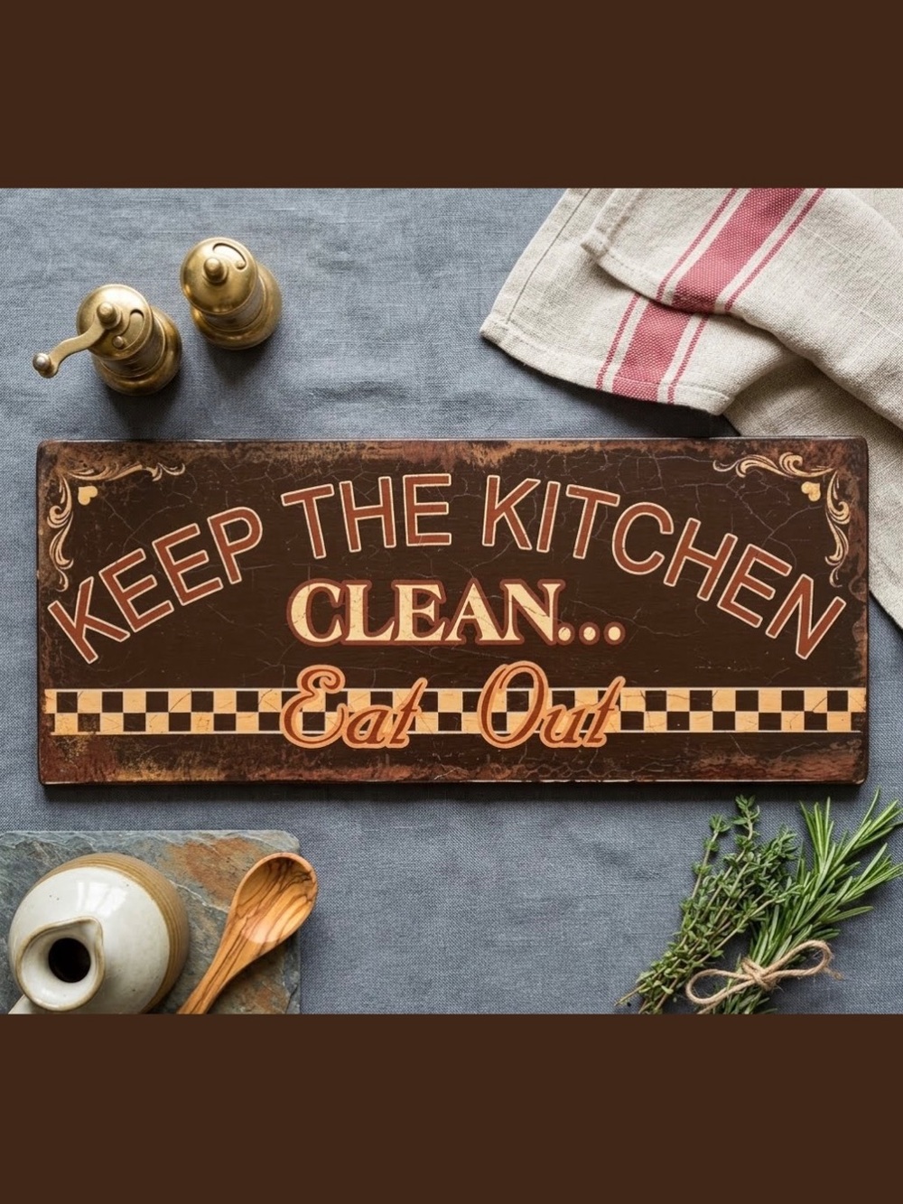 NEW Brown Vintage Inspired Wall Mounted Kitchen Decor Plaque & Sign 12" x 5"